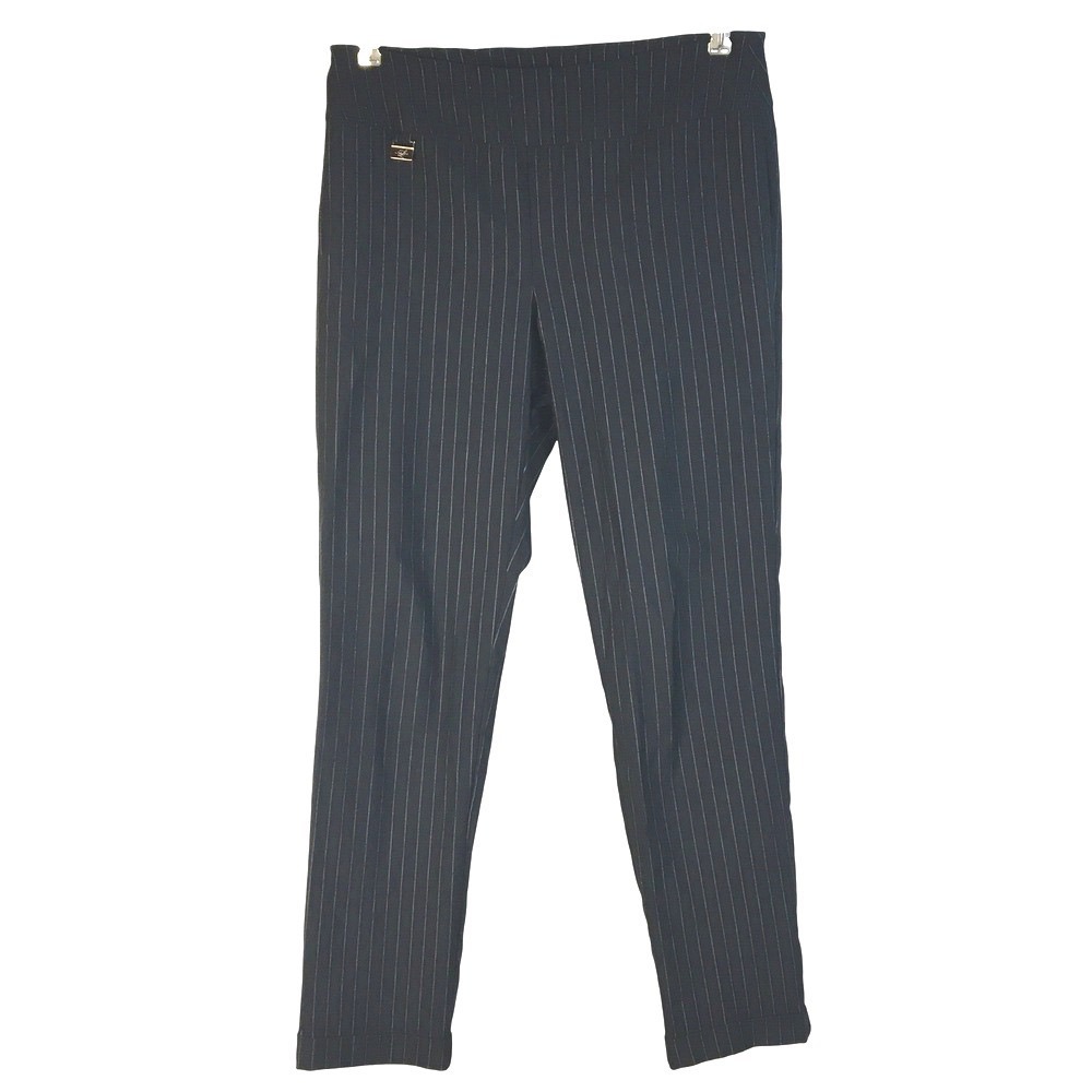 Lisette L Montreal Pinstripe Pull On Slim Leg Pants Size 8 Black